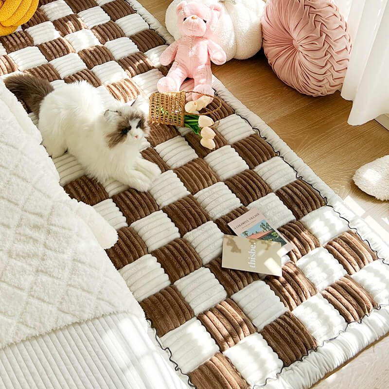 Capa de sofá cama quadrada grande xadrez para animais de estimação